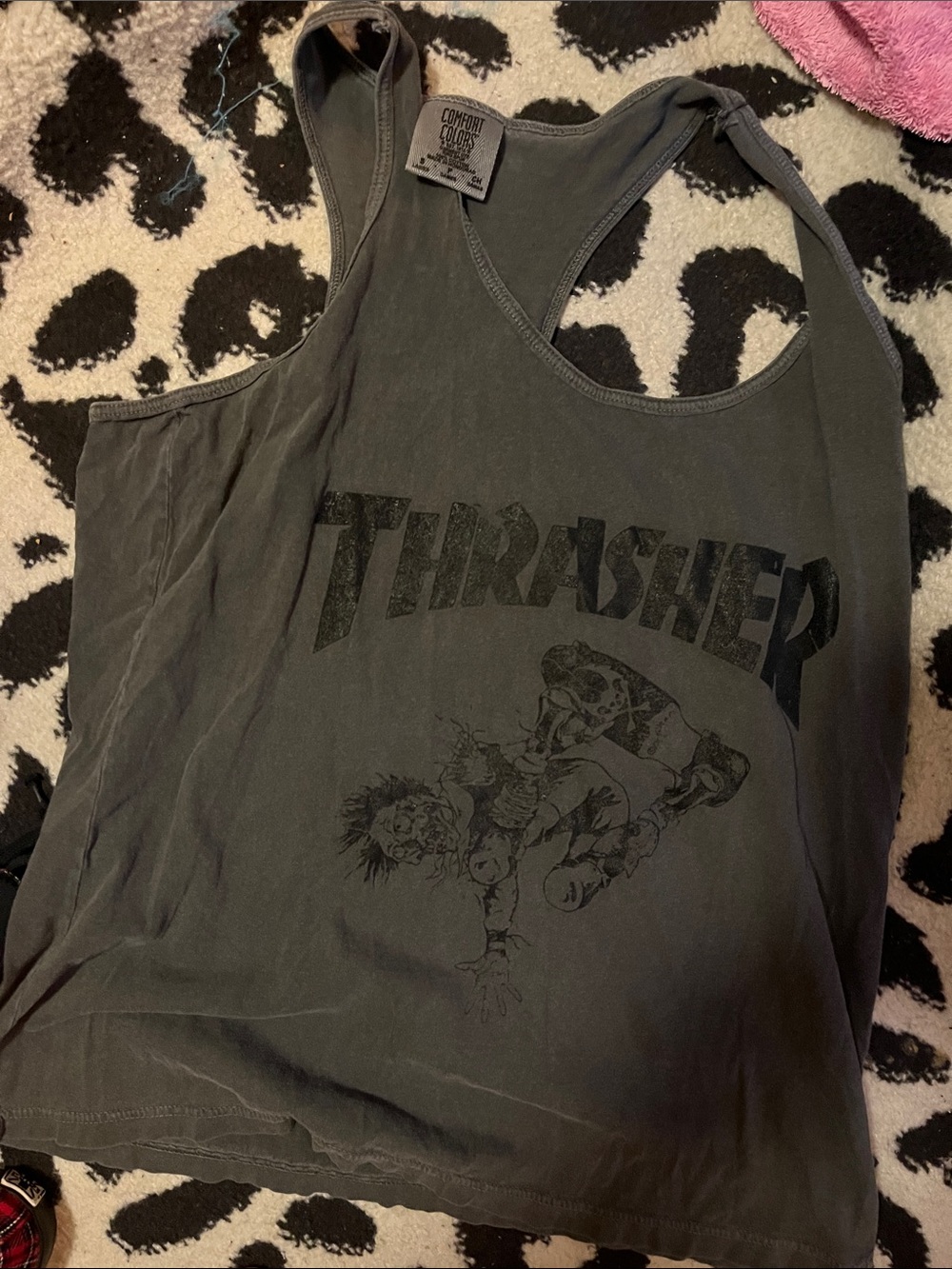 Comfort Colors Charcoal Black Thrasher Graphic Racerback Tank